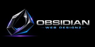 Obsidian Web Designz logo featuring a blue and silver 3D geometric crystal shape with white text on black background